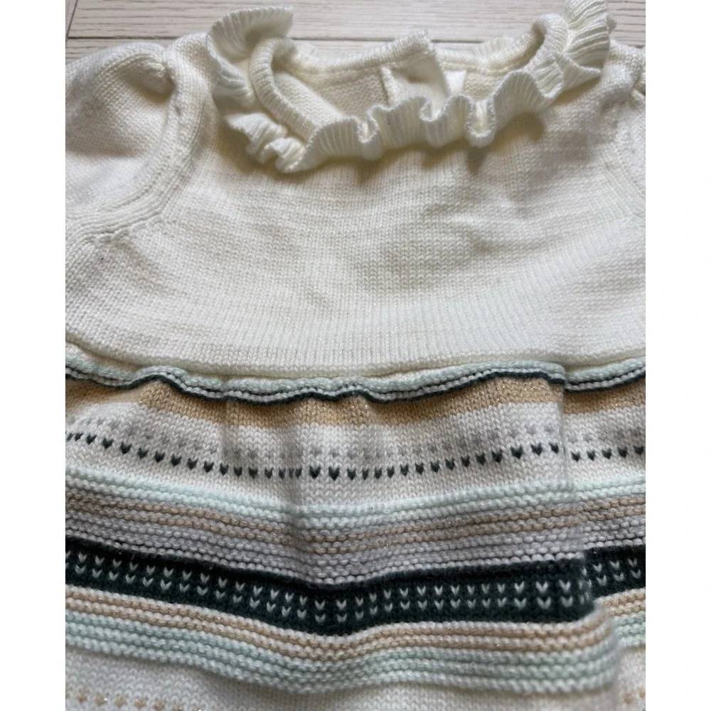 Gymboree All Spruced Up‎ Sweater Dress Sparkles Greens Gold Ruffle Collar Sz 3T